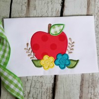 Apple with Flowers Machine Applique Design - Satin Stitch